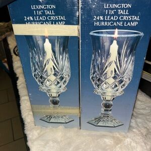 2 Lexington Shannon Cut Lead Crystal 2Piece Candle Holder Hurricane Lamp Vintage